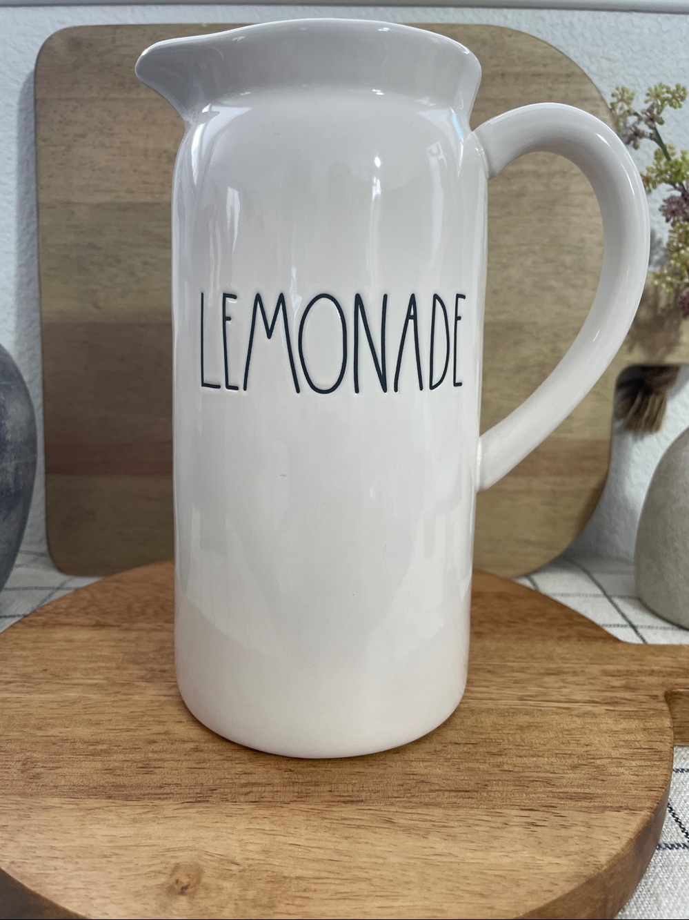 SALE! NEW RAE DUNN White 'LEMONADE' Ceramic Pitcher 9” Tall